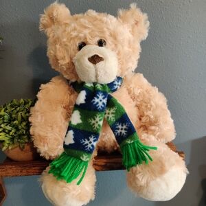 Teddy Bear Christmas Plush Scarf Snowflake Green Blue Tree Fuzzy Soft Kids Toy